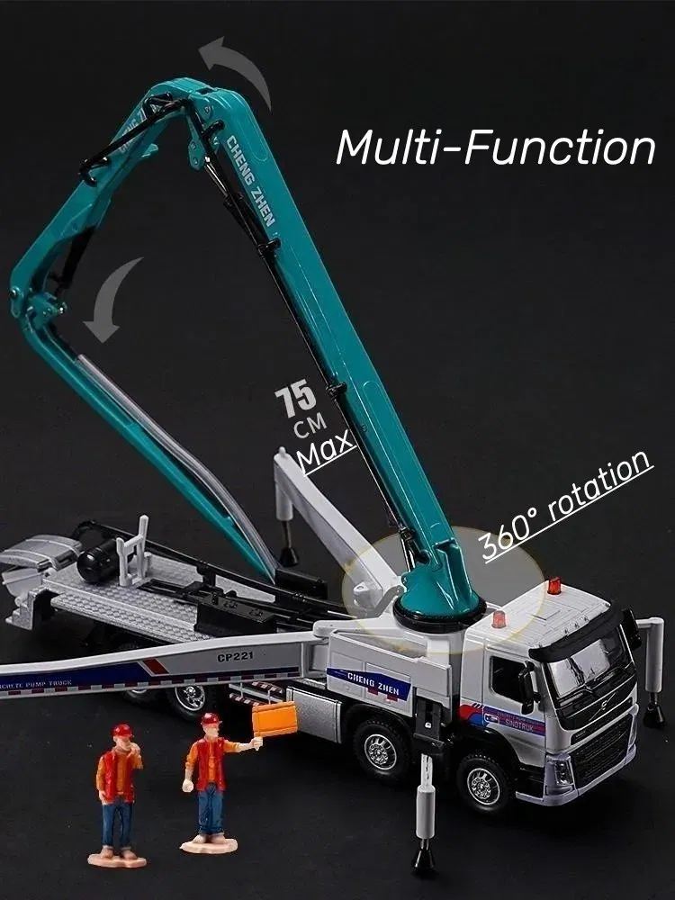 Color: green - 1/50 Volvo Concrete Pump Truck Toy Car Diecast Meatl Vehicle Model Pull Back Sound & Light Miniature Collection Gift For Boy Kid