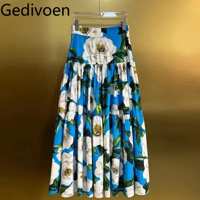Color: Blue, Size: S, Ships From: CN - Gedivoen New Style Casual Women's Suit Sweetheart Neck Spaghetti Strap Backless Top+Fashion Half skirt Cotton Print 2-piece set