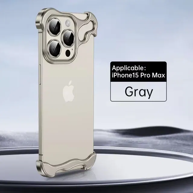 Color: WHITE, Material: Plastic - Aluminum Metal Rimless Phone Case for iPhone 16 15 14 Plus 13 12 Pro Max Lens Protective Film Hollow Logo Cooling Accessory Case
