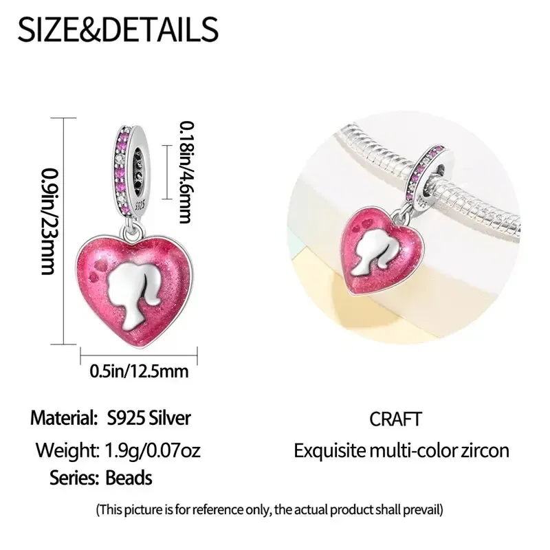 Color: Black - 2024 New Fashion 925 Sterling Silver Crystal Slippers Barbie Series Charm Beads Suitable for Pandora Original Bracelet DIY Gift