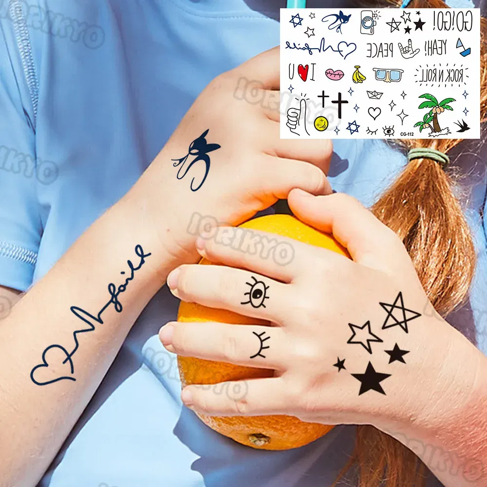 Color: grape purple - Summer Style Temporary Tattoos For Kids Adult Boy Girl Fake Ice cream Tattoo Sticker Small Rock Flower Heart Tatoos Hands Finger