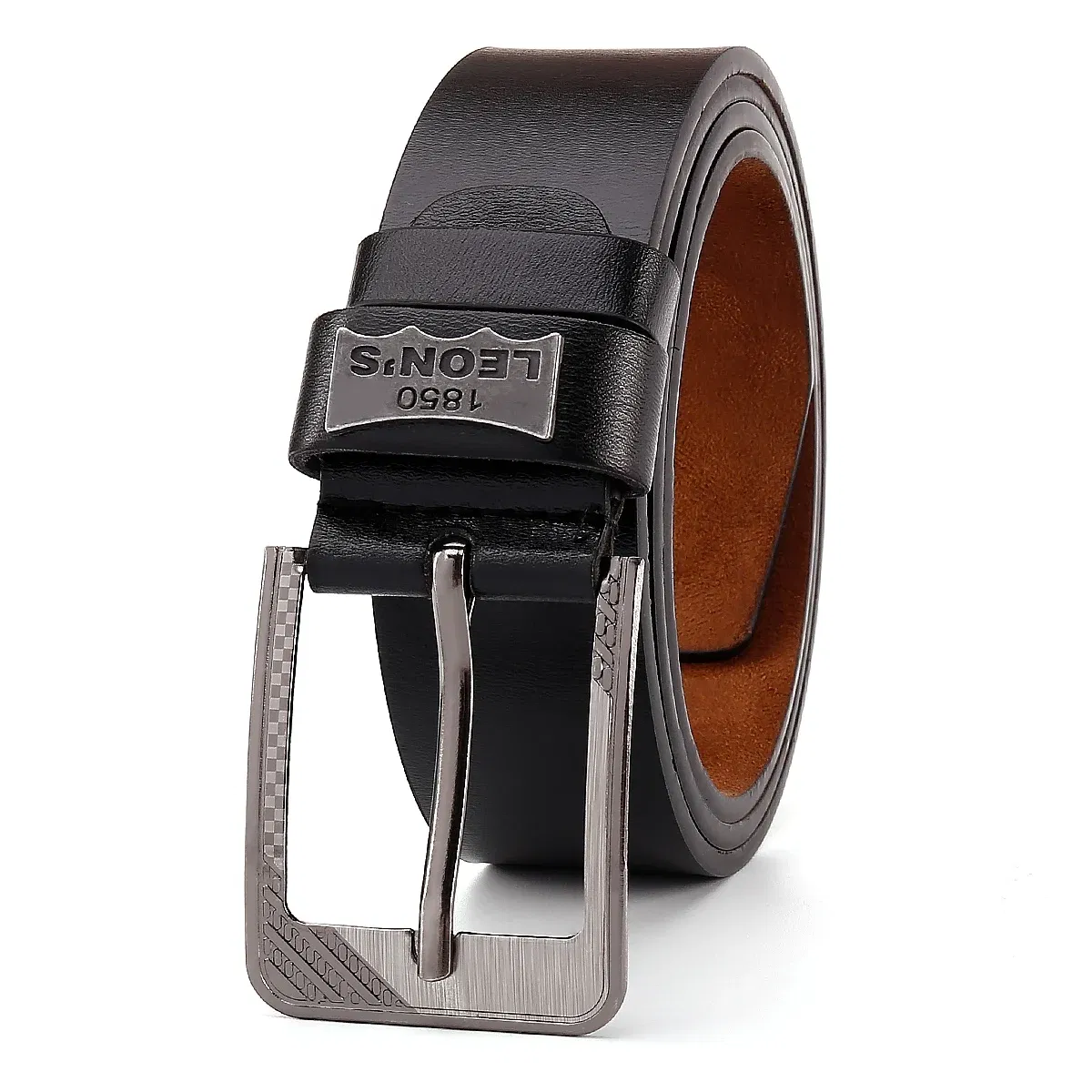 Color: black, Belt Length: 120cm - 【LEON?‡S?‘ Buckle  Leather Casual Jeans Belt Men High Quality Retro Luxury Male Strap Cintos 3 Colors 2023 NEW