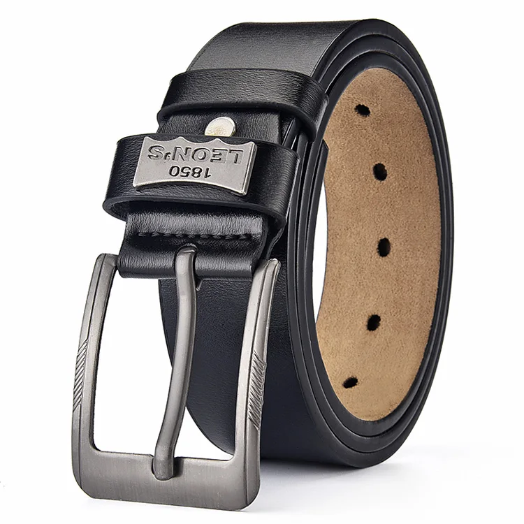 Color: black, Belt Length: 120cm - 【LEON?‡S?‘ Buckle  Leather Casual Jeans Belt Men High Quality Retro Luxury Male Strap Cintos 3 Colors 2023 NEW