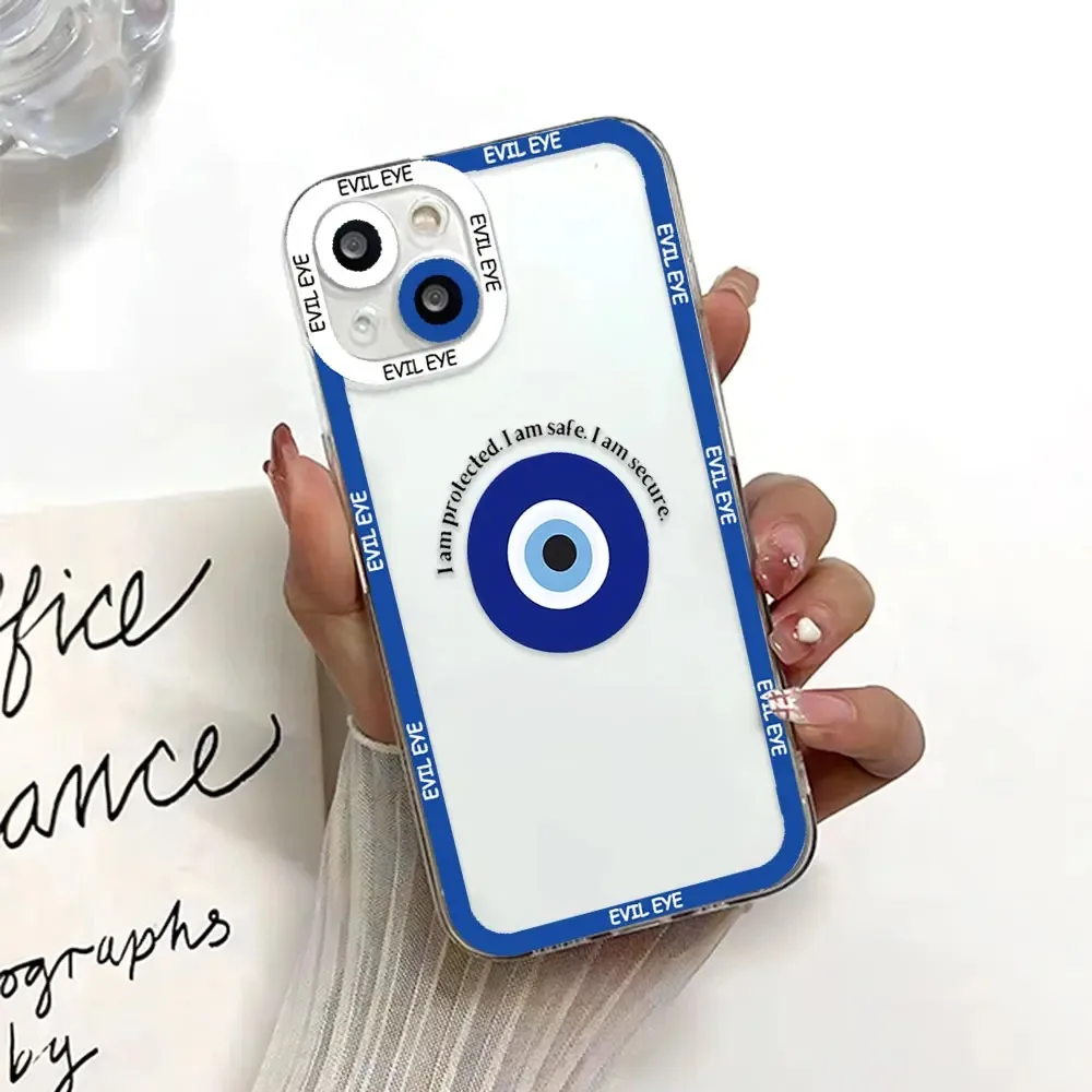 Color: Beige, Material: Plastic - Blue Evil Eye Phone Case For Samsung Galaxy S10 S20 S21 S22 S23 S24 FE Plus Ultra Note 20 Transparent TPU Case