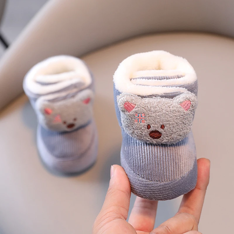Color: SKY BLUE, Baby Age: 13-18 Months - Winter New Cute Cartoon Baby Booties Boy Girl Boots Cotton Soft-Sole Non-Slip Warm Toddler First Walkers Infant Crib Shoes