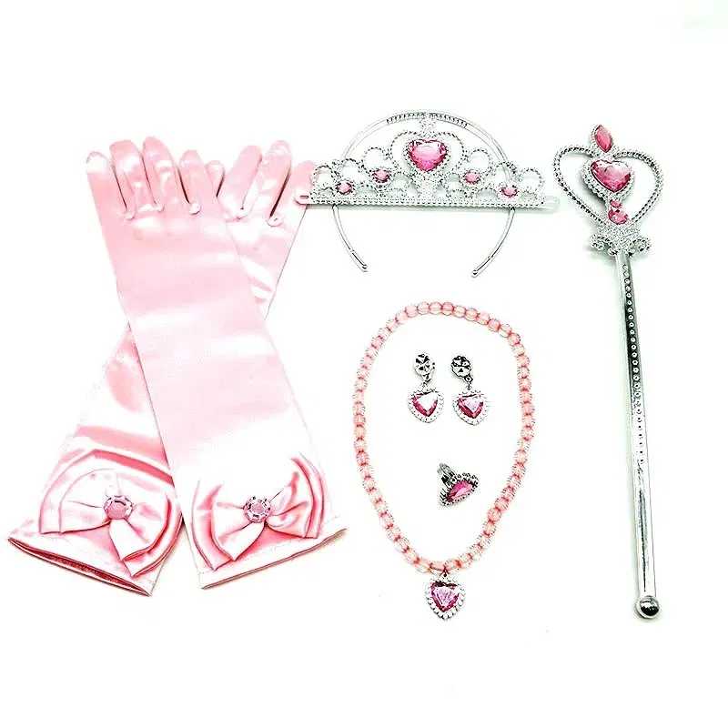 Color: Blue - Girls Princess Accessories Kids Party Costume Aurora Belle Sofia Snow Queen Elsa Anna Magic Wand Crown Tiara Gloves Wig Braid