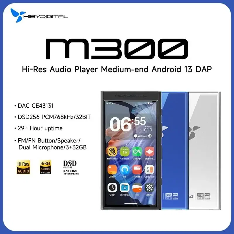 Color: black, Memory Size: 32GB, Ships From: CHINA - New! HiBy Digital M300 Android 13 Music Player MP3 HiFi Audio Bluetooth WiFi USB DAC DSD FM Radio Dual Mic Built-in Speaker IPS