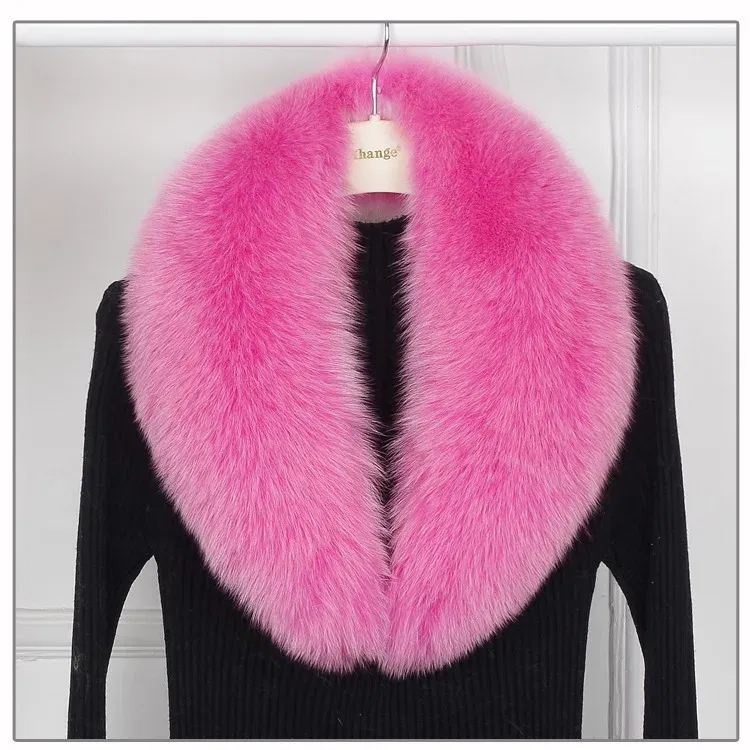 Color: Lake Blue, Size: XXL - 100% Natural Real Fox Fur Collar For Women Men Coat Jacket Fur Scarf Winter Extra Large Size Neck Warmer Fur Scarf Shawls Wraps