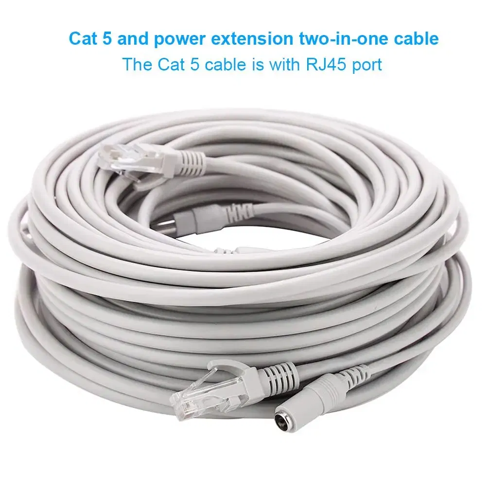 Color: WHITE, Cable Length: 15m - CCTV Cable RJ45 for Video Surveillance Cable Camera Ethernet Network DC Power 2 in 1 Network Extension Lan 5/10/15/20m IP Camera