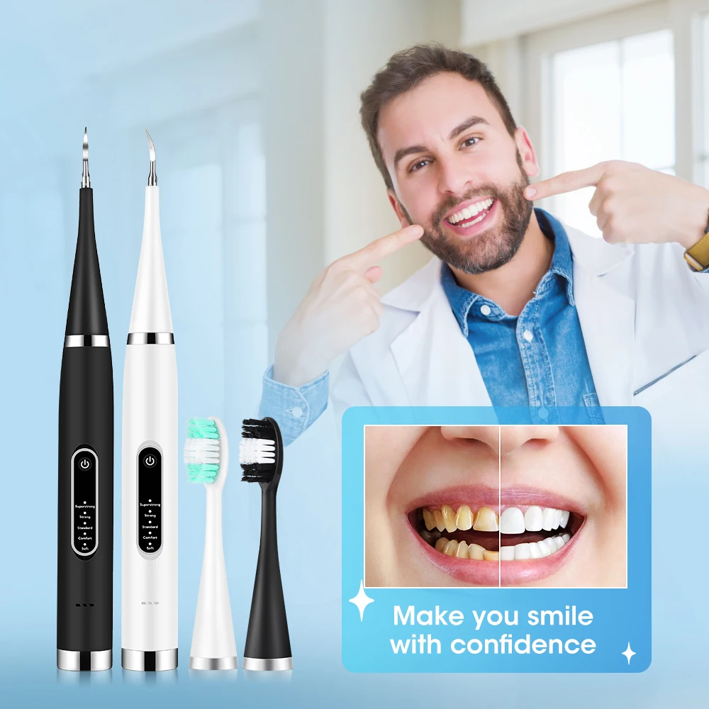 Color: Beige - Dental Calculus Removal Electric Teeth Whitening & Cleaning Ultrasonic Tooth Cleaner Scaler Plaque Coffee Stain Tartar Oral Care