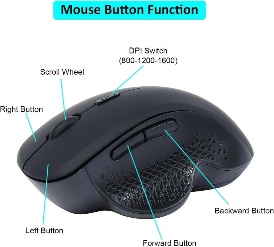 Color: Black - Wireless Mouse Bluetooth Mouse Wireless Computer Mouse Gamer Rechargeable 6 Buttons Ergonomic Mause Gaming Dual Mode Mice For PC