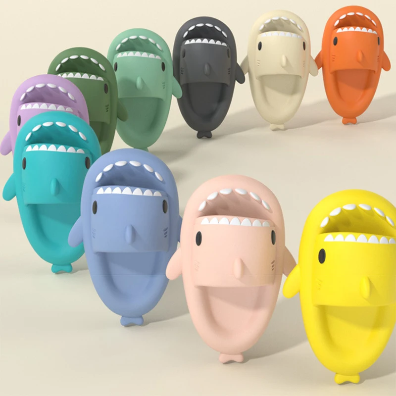 Color: GRAY, Shoe Size: 35 - Shark Slides Women Slippers Men Flip Flops Home Couple Kids Bathroom Flat Shoes Outdoor Beach Funny Sandals Men Slippers