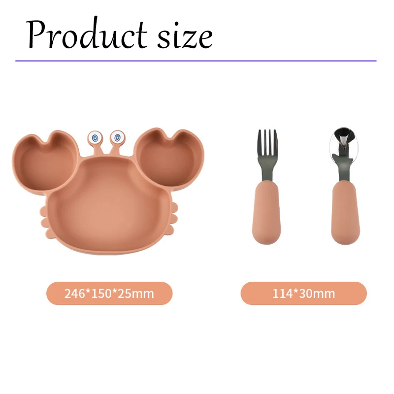 Color: Beige, Ships From: CHINA - Baby Bowls Plates Fork spoon Set Silicone Suction Feeding Food Tableware BPA Free Non-Slip Baby Dishes Crab Food Feeding Bowl