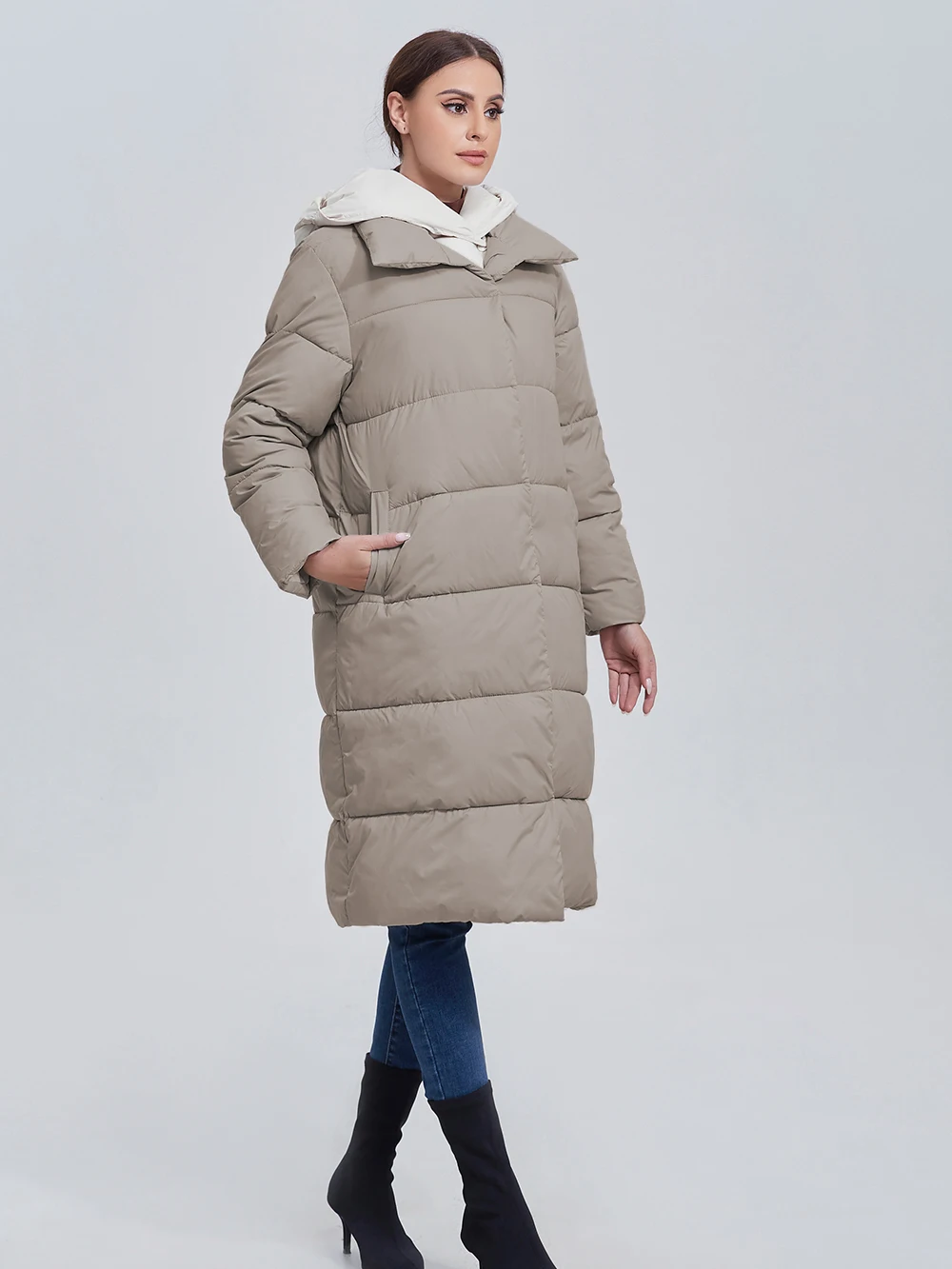 Color: black, Size: XXL - Marwin 2023 Winter Elegant Women's Cotton Coat Stylish Collar Long Warm Hooded Jacket Female Windproof Parka