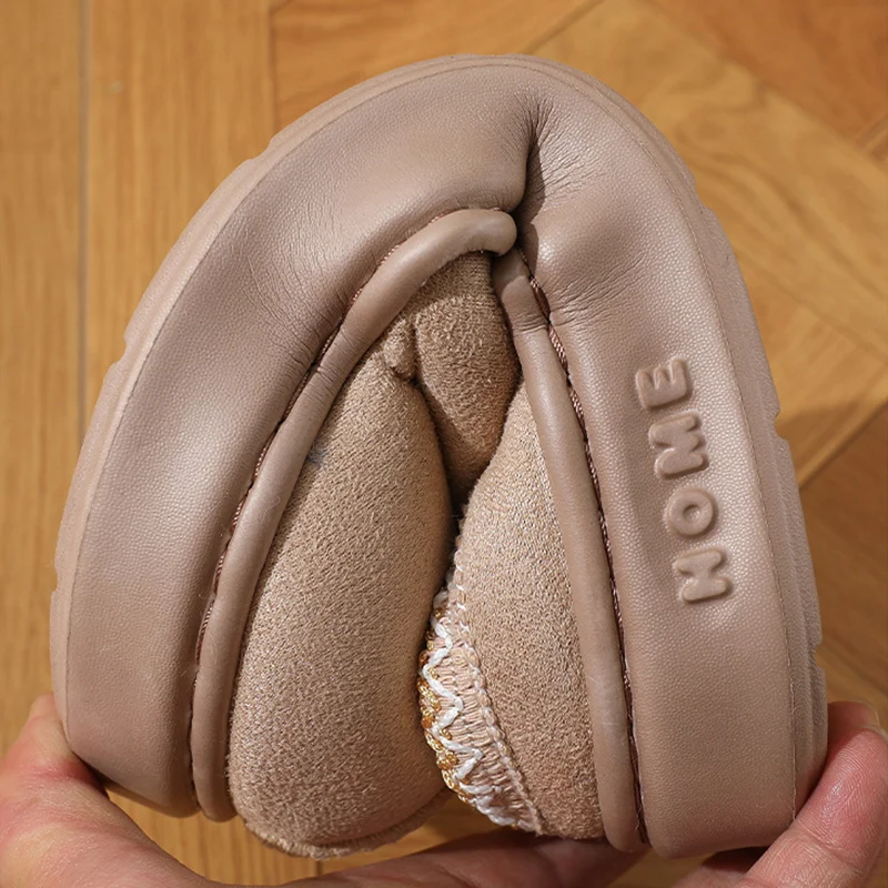 Color: Brown, Shoe Size: 42-43 - Comfort Thick Bottom Cotton Slippers Women 2025 Winter Warm Thick Plush Non Slip Furry Clogs Shoes Embroidery Suede Snow Boots