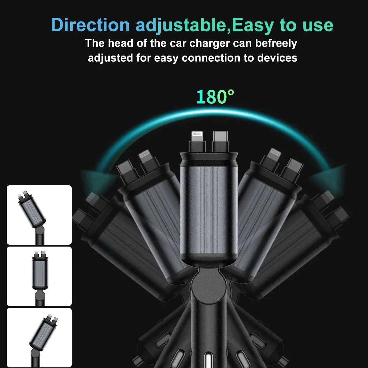 Color Name: WHITE, Ships From: CHINA - 4 in 1 Retractable Car Charger 120W with USB C Lightning Cable Starlight in Auto Roof Fast Charging for IPhone Samsung Phones