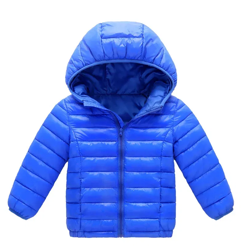 Color: Blue, Kid Size: 2T - Boys Girls Autumn Down Coats Kids Winter Windproof Jackets Children Solid Color Hooded Outerwear Teenager Fashion Warm Clothing