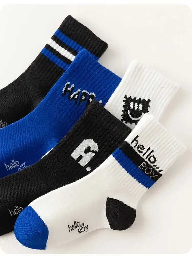 Color: Gold, Size: 10-12T - 1-14T Children's Socks Spring Autumn Cotton Socks Kids Letter Spoty Socks Boys Baby Mid Calf Sport Socks 5 Pairs/lot