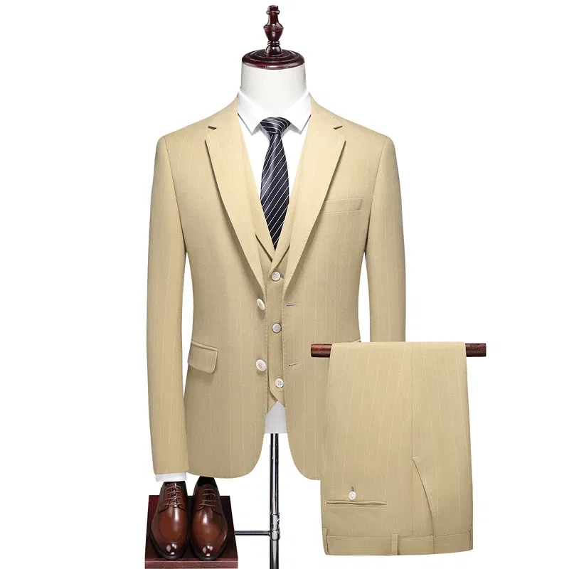 Color: SKY BLUE, Size: L - High-End Three-Piece Men's Wedding Suit with Vest And Trousers Fashion Business Casual Groom's Dress All-In-One