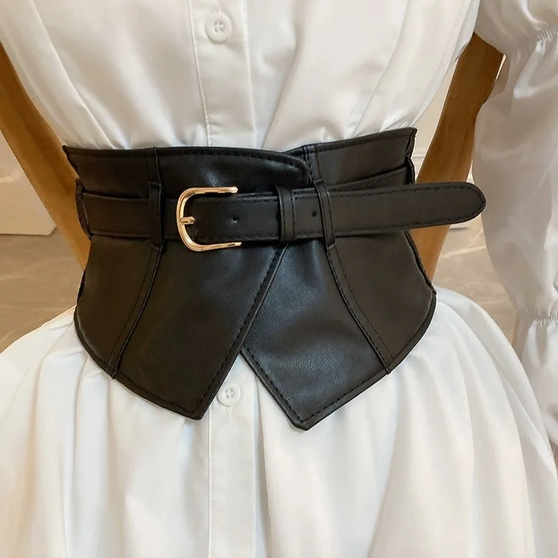 Color: Coffee - Belt women fashion with dress overcoat design elastic elastic elastic belt black niche with wide version of the belt
