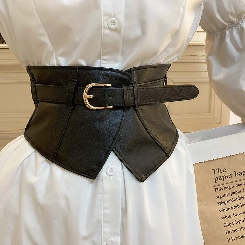 Color: Coffee - Belt women fashion with dress overcoat design elastic elastic elastic belt black niche with wide version of the belt