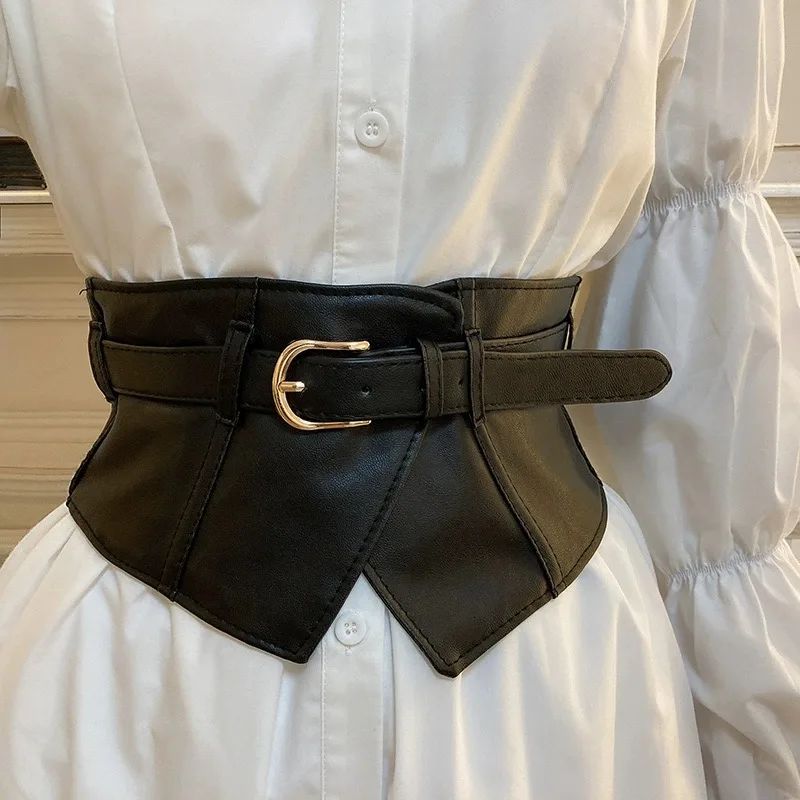 Color: Coffee - Belt women fashion with dress overcoat design elastic elastic elastic belt black niche with wide version of the belt
