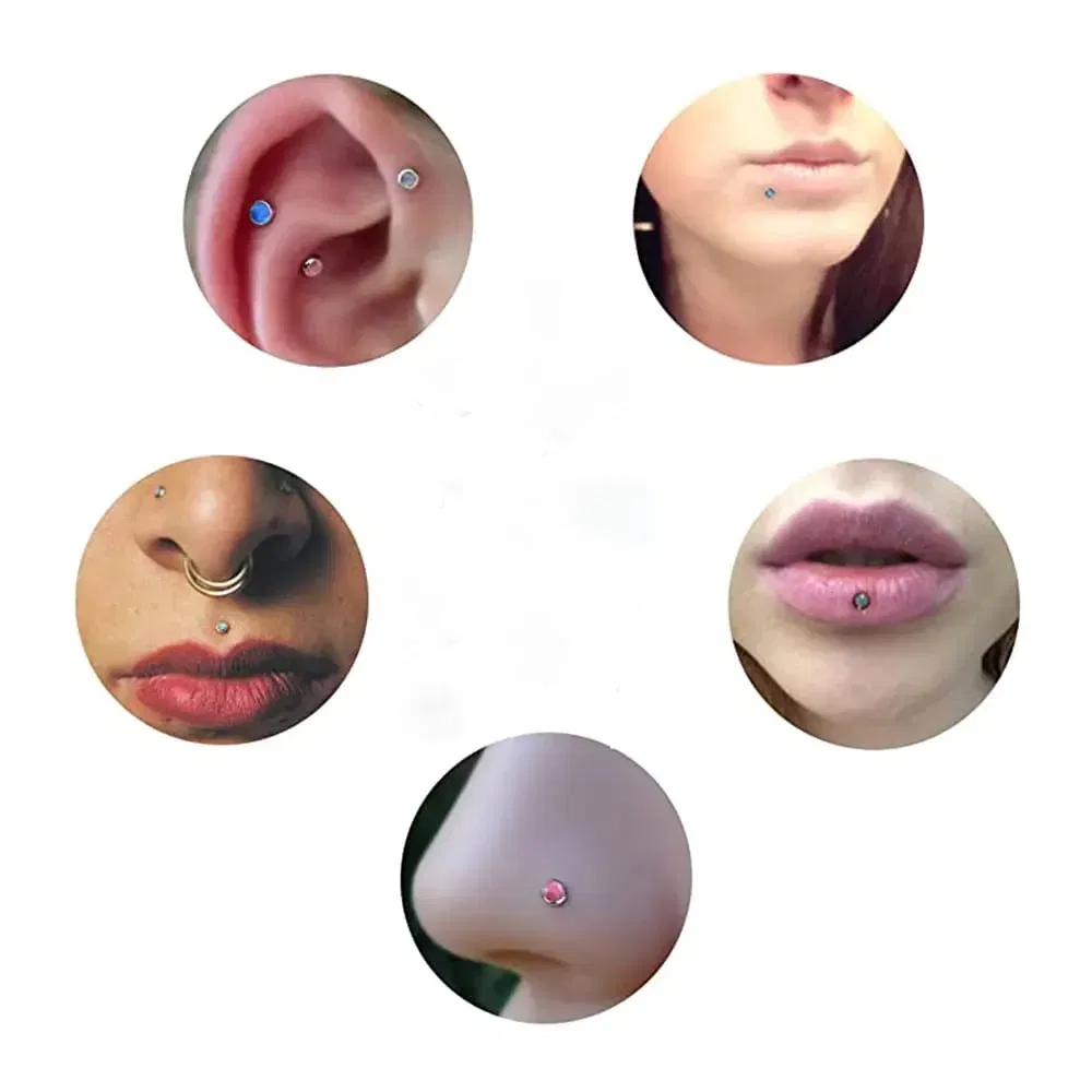 Metal color: Antique Bronze Plated - 2X 16g 1.2mm Crystal Steel -Gold- Labret Ring Bar Ear Cartilage Tragus Monroe Lip Nose Stud Internally Threaded Piercing