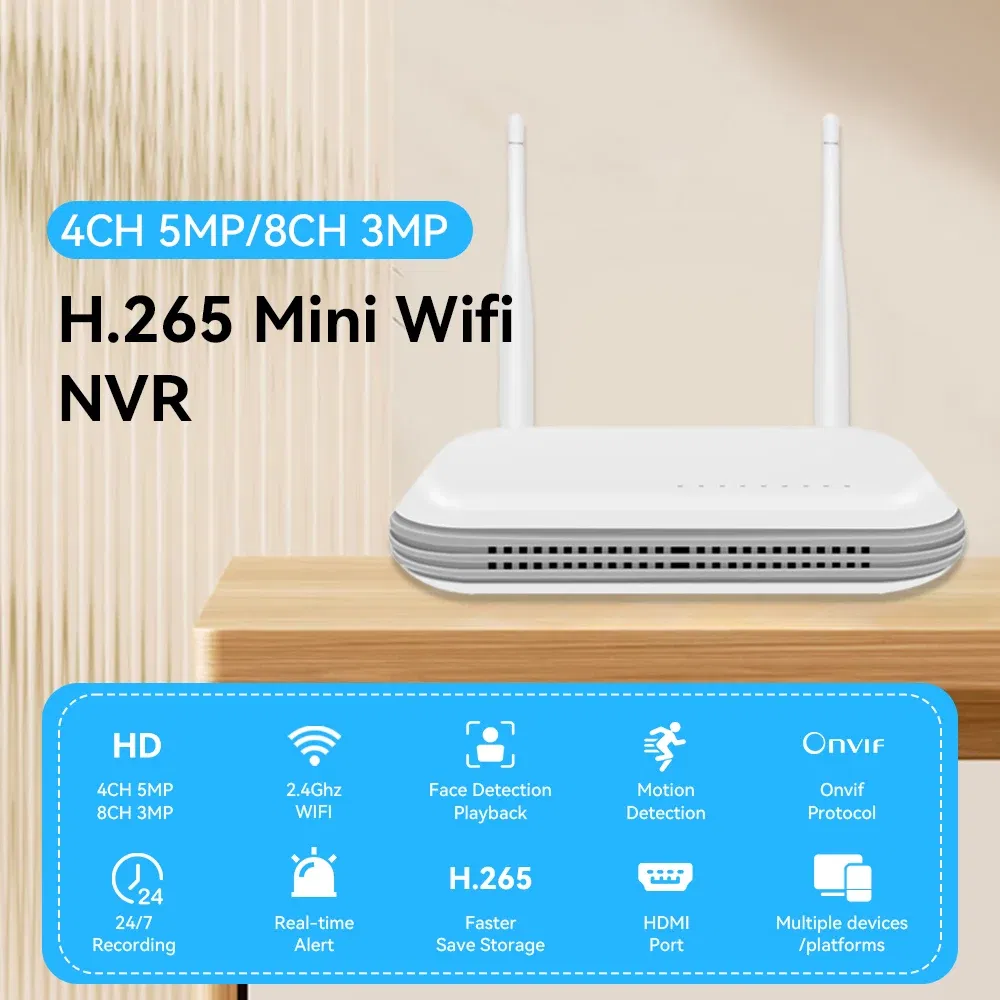 Ships From: CHINA, Plug Standard: EU Plug, Build-in HDD: None - Wifi NVR Mini 4CH 8MP/8CH 3MP XMeye WIFI Video Recorder For Wireless Security System TF Card Slot Face Detection P2P H.265