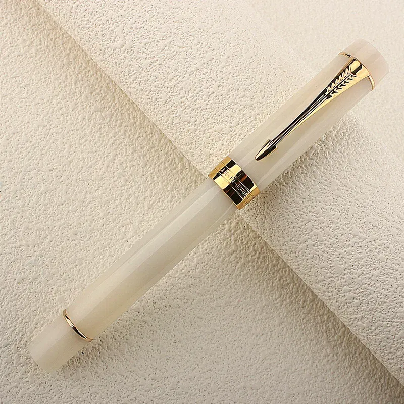 Color: WHITE, Nib Size: EF - JINHAO 100 Centennial Fountain Pen Resin Gold Clip Nib EF F M Students Pens Business Stationery School Office Supplies PK 9019