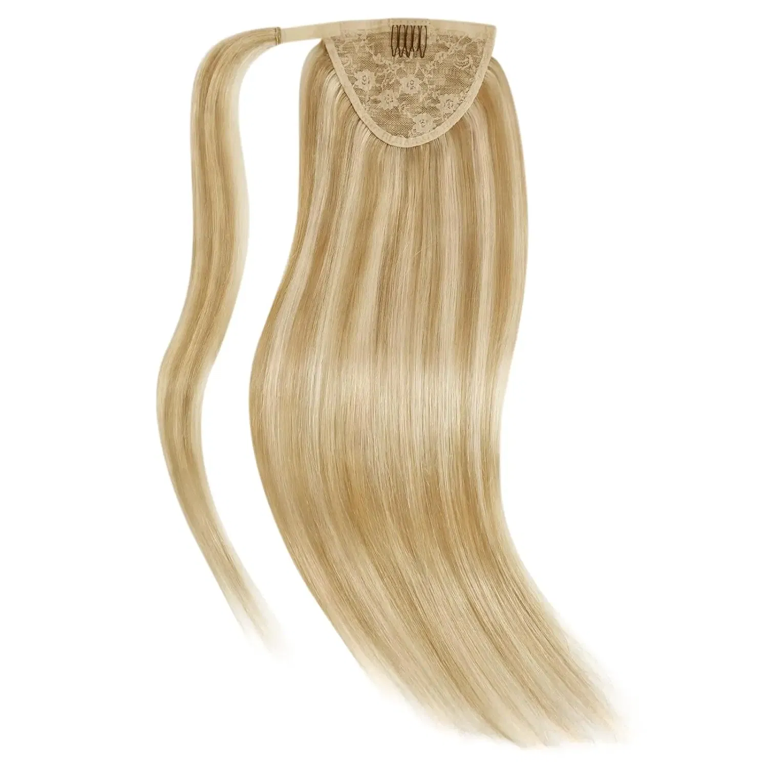Color: T1B/Red, Life Span: 6 Months With Proper Care, Stretched Length: 20inches - VeSunny Human Hair Ponytail Light Blonde Mix Golden Blonde Real Hair Ponytail Extension Highlights Blonde Ponytail Hair 80g