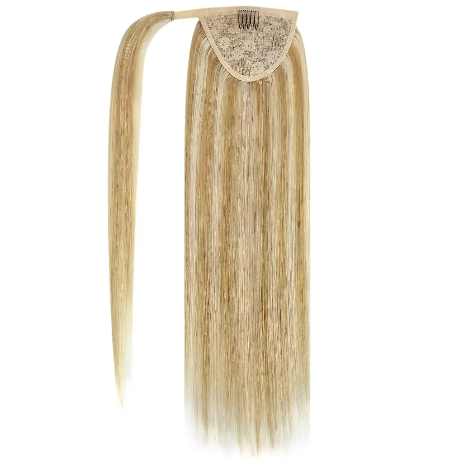 Color: T1B/Red, Life Span: 6 Months With Proper Care, Stretched Length: 20inches - VeSunny Human Hair Ponytail Light Blonde Mix Golden Blonde Real Hair Ponytail Extension Highlights Blonde Ponytail Hair 80g