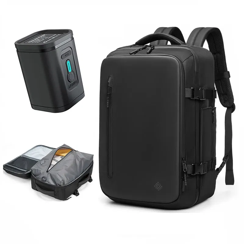 Color: Beige - Travel Men vacuum compression Backpack Business 16 inch Laptop Backpack waterproof school outdoor Hiking backpack For Pumps