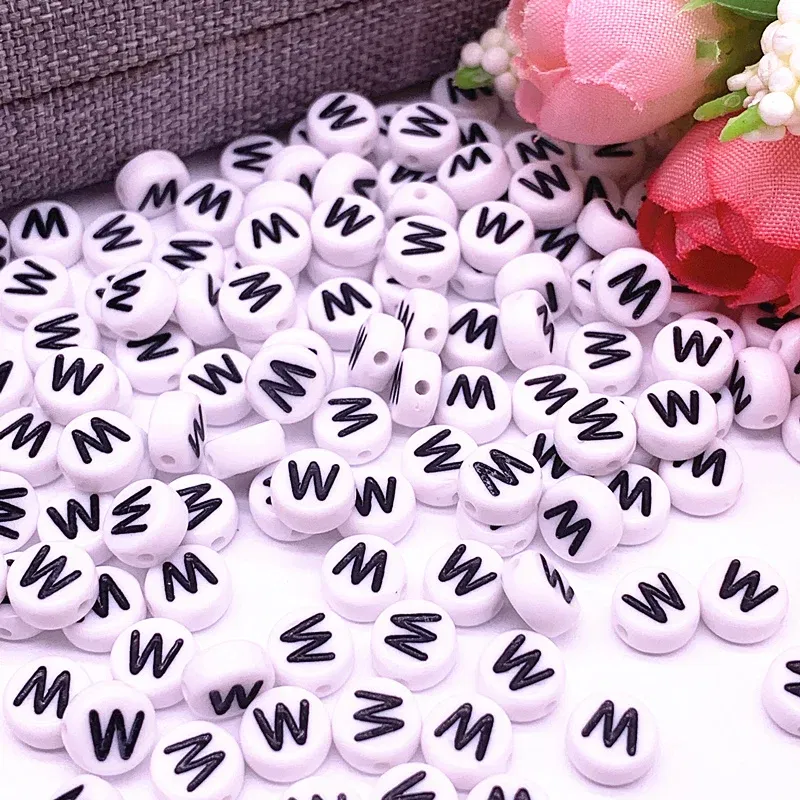 Color: Fluorescent Yellow - 100pcs/lot 7x4mm 26 Letter Beads Round Shape Beads Alphabet Letter Charms for Make Jewelry Accessories