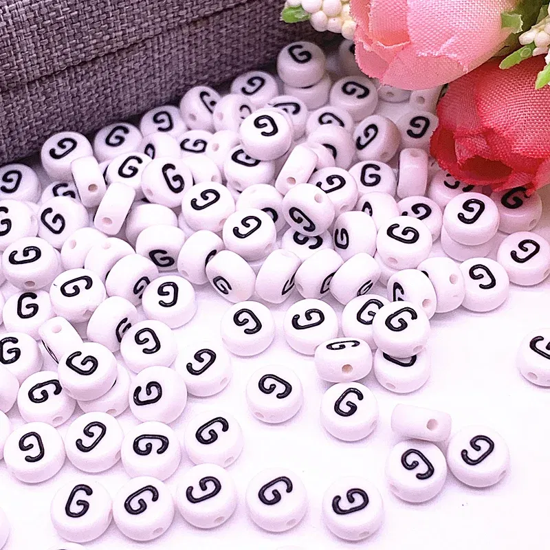 Color: Fluorescent Yellow - 100pcs/lot 7x4mm 26 Letter Beads Round Shape Beads Alphabet Letter Charms for Make Jewelry Accessories