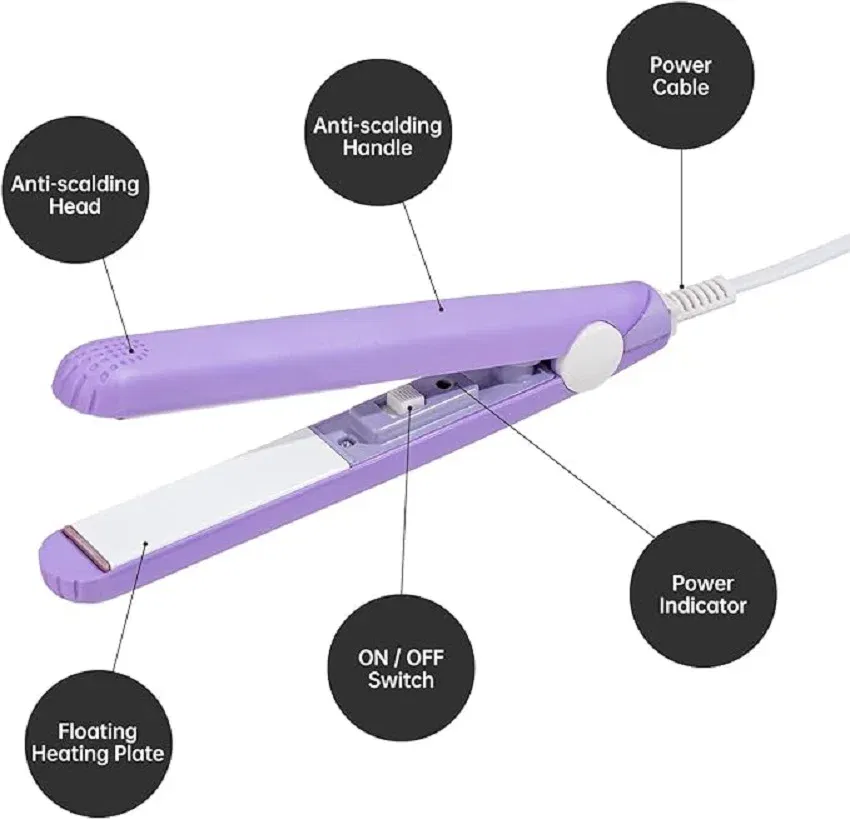 Color: Yellow, Plug standard: EU - Mini Flat Iron For Travel Hair Straightener Small Portable Straightening Iron Ceramic Women Men Quick Easy Short Hair Styling