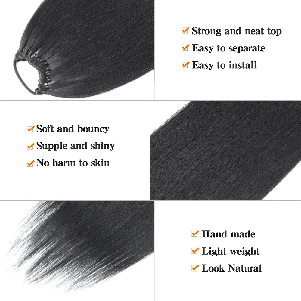 Color: #35, Ships From: CHINA, Stretched Length: 24inches - Synthetic 24Inch Ponytail Extensions Black Natural Braided Pony Tail Hairpiece Long Straight Rubber Band Hair For Women