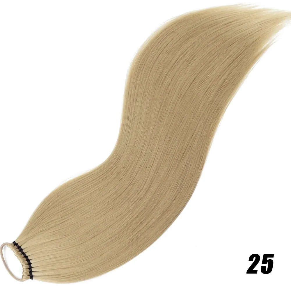 Color: #35, Ships From: CHINA, Stretched Length: 24inches - Synthetic 24Inch Ponytail Extensions Black Natural Braided Pony Tail Hairpiece Long Straight Rubber Band Hair For Women