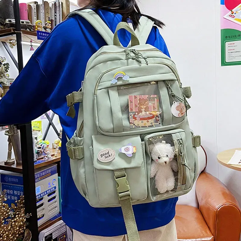 Color: green - Cute Girls Backpack Fashion Cartoon Teen Student School Backpack Lovely Women's Bag Versatile Laptop Girl's School Bag