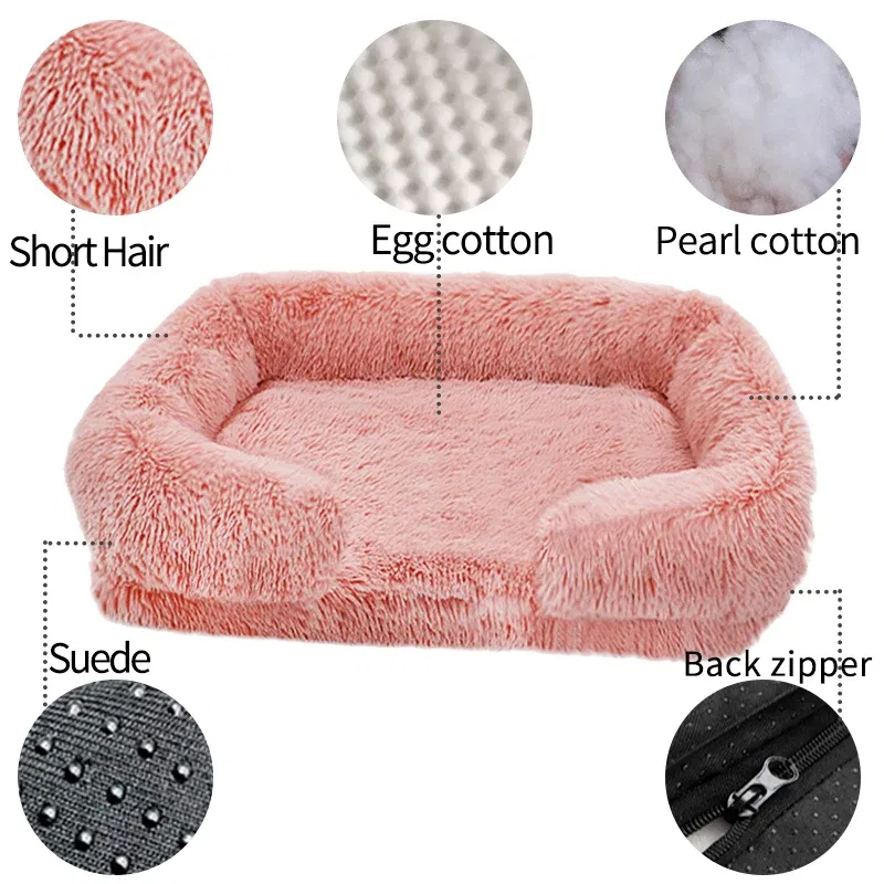 Color: Pink, Size: L - New Large Dog Bed Dog Plush Pet Bed Winter Thickened Pad Dog Sleeping Bed Sofa Removable Pad Dog Small Large Dog square kennel