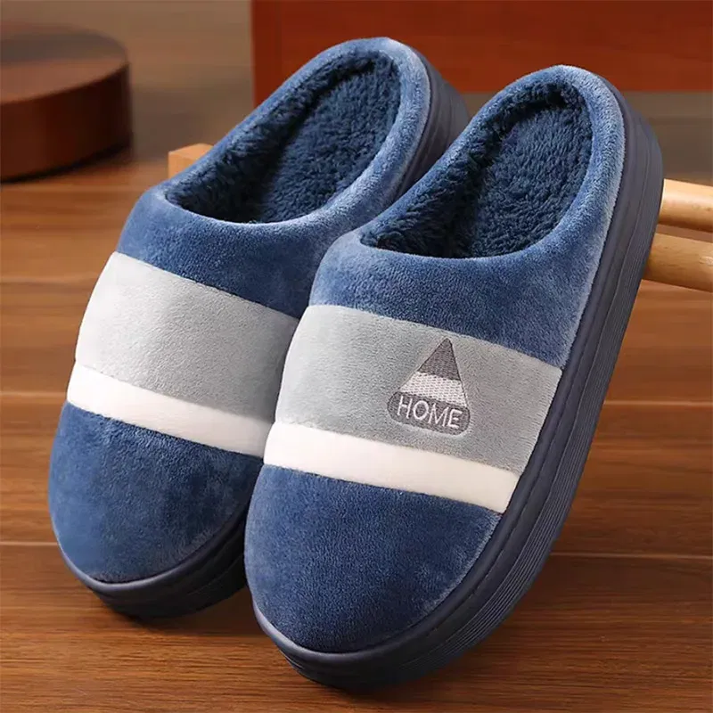 Color: PURPLE, Shoe Size: 46-47 - New Men Big Size 48 49 Winter Warm Slippers Women Soft Plush Furry Shoes Casual Flats Home Couples Bedroom Anti-Slip Slides