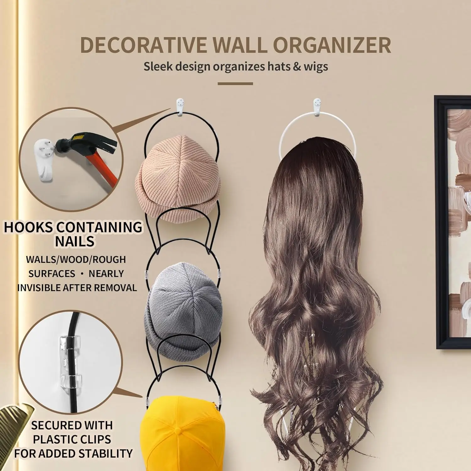 Color: Burgundy - 10 Pack wig Holder Organizer Closet Hanging Baseball Cap Display Storage Rack for Scarves Handbags Hanging Hook wig tool