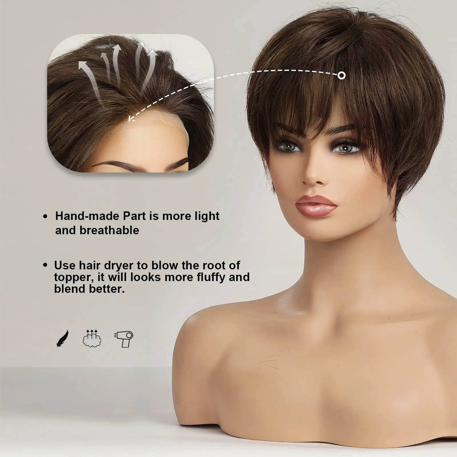 Hair Color: DX4/33/30 - 100% Remy Human Hair Wigs Brown Short Pixie Cut Lace Front Wig for Women HD Transparent Human Hair Lace Frontal Wigs