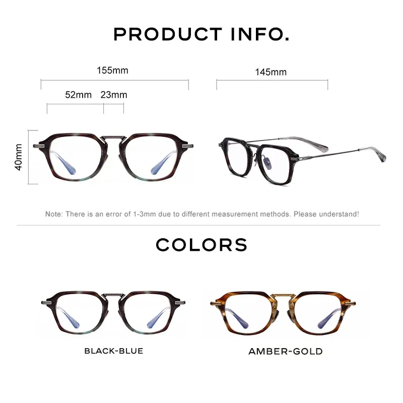 Frame Color: black - CAPONI Fashion Gentlemen's Glasses Frame Pure Titanium Acetate Retro Anti Blue Light Eyeglasses German Designer Spectacles JF413