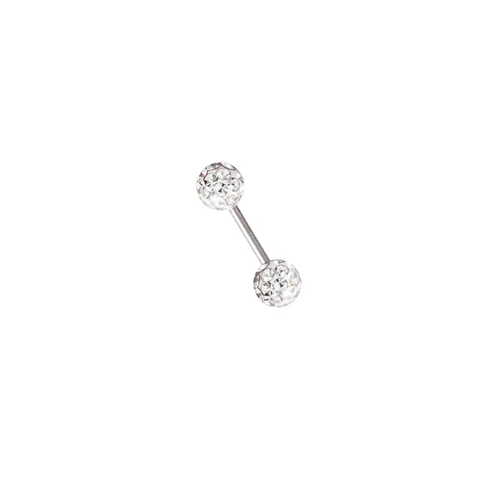 Metal color: Rhodium Plated, Main Stone Color: WHITE - 16g 1.2mm Coated Crystal Steel Ear Stud Tragus Helix Cartilage 3/4/5mm CZ Ball 6/8/10/12/14mm Bar Barbell Piercing
