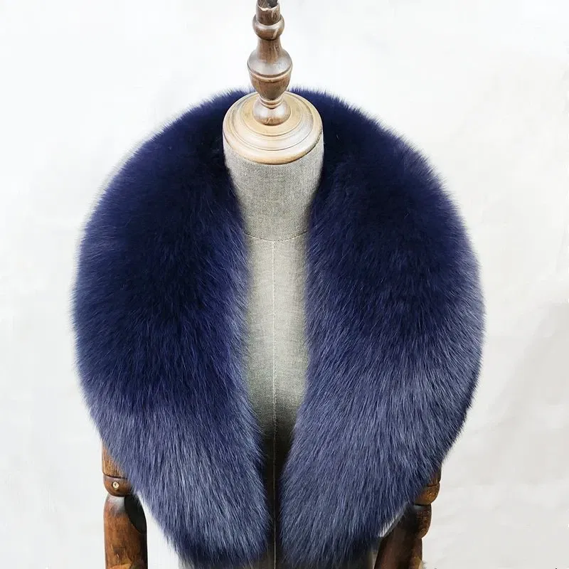 Color: Khaki, Size: M - 100% Natural Real Fox Fur Collar For Women Men Coat Jacket Fur Scarf Winter Extra Large Size Neck Warmer Fur Scarf Shawls Wraps