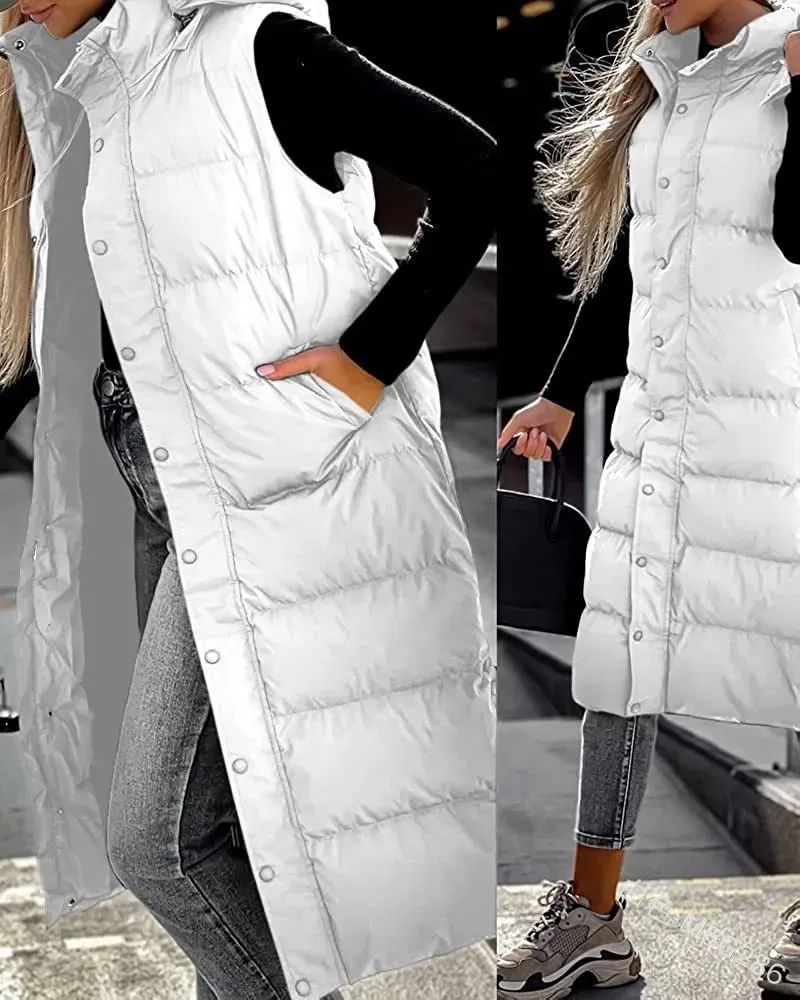Color: black, Size: 4XL - Hooded Zipper Jacket Women Oversize Waistcoat Winter Outerwear Hooded Parka Fashion Quilted Vest Casual