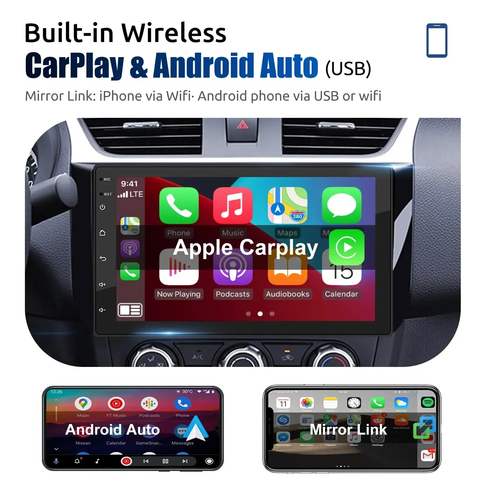Color: Fuchsia, Ships From: CHINA - ESSGOO Car Radio Wireless Carplay Android Auto 2 Din 7"/9" GPS Navigator MP5 Player Glass Screen  Wi-Fi FM BT Car Stereo