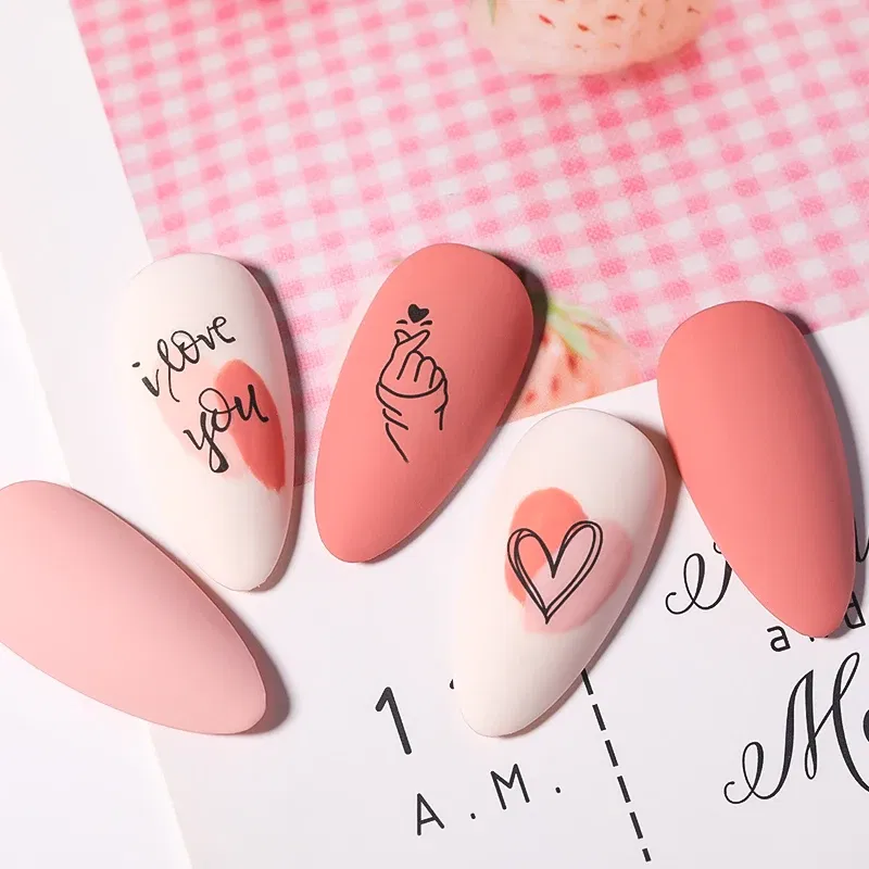 Color: Sky Blue - Heart Leaf Design 3D Nail Sticker Black White Transfer Stickers for Nails Sexy Girl Face Self-adhensive Slider Tip Abstract Wrap