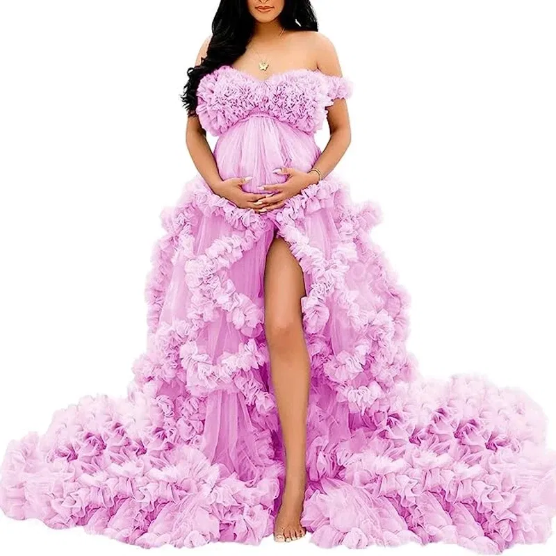 Color: Khaki, Maternity Size: M, Ships From: CHINA - Tulle Long Maternity Dress Photoshoot  п?»?°?‚ь?µ  photography dresses baby shower dresses for pregnant woman  п?»?°?‚ь?µ д?»я ?±?µр