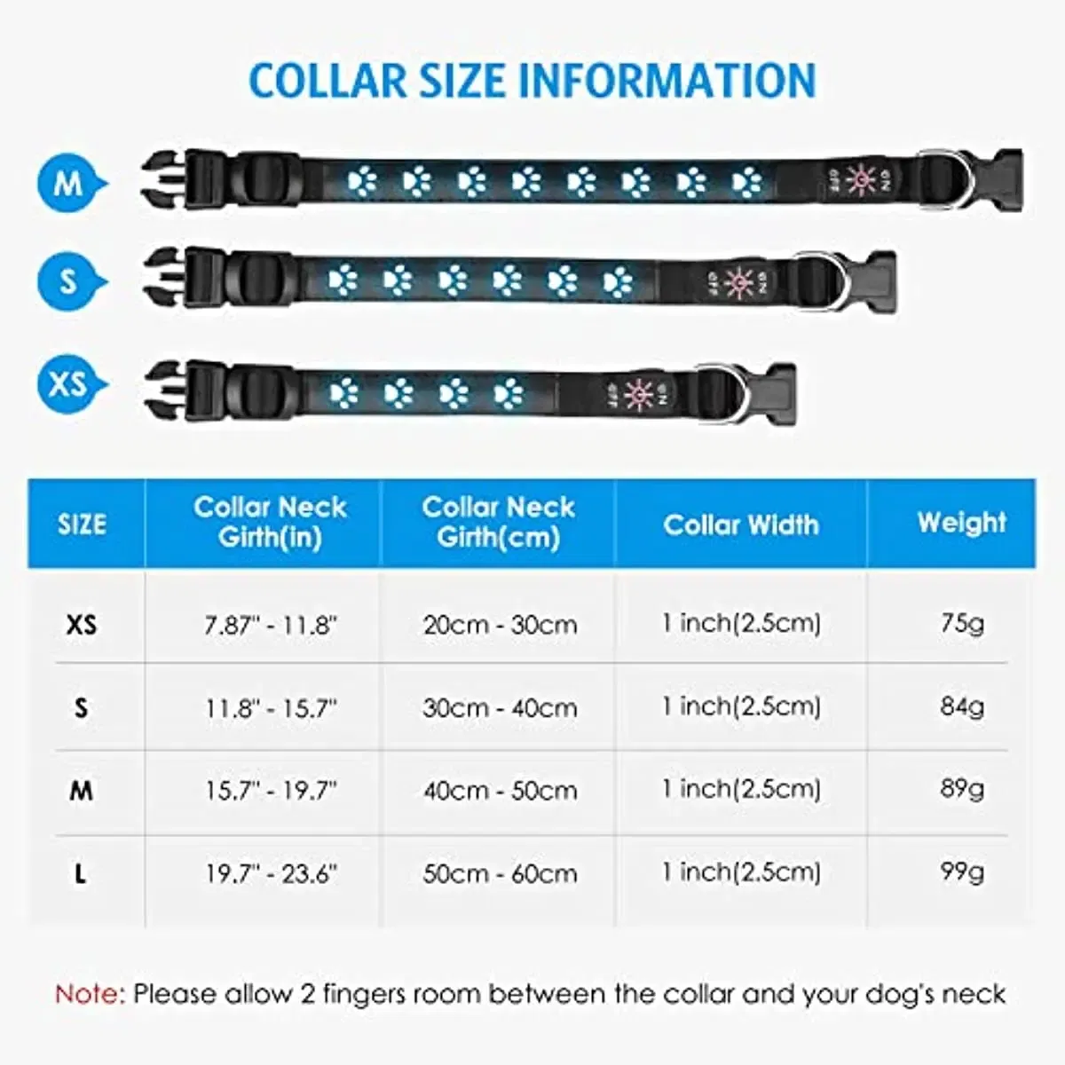 Color: WHITE, Size: M - 7 Modes Led Dog Collar Bone Colourful Light Luminous Dog Collar USB Chargeable Swimming Bright Night Pet Accessories